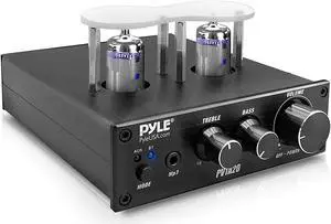 Bluetooth Tube Amplifier Stereo Receiver - 600W Home Audio Desktop Stereo Vacuum Tube Power Amplifier Receiver w/ 2 Vacuum Tubes, AUX/MP3/Microphone Inputs, Pure Copper Speaker Output - Pyle PVTA20