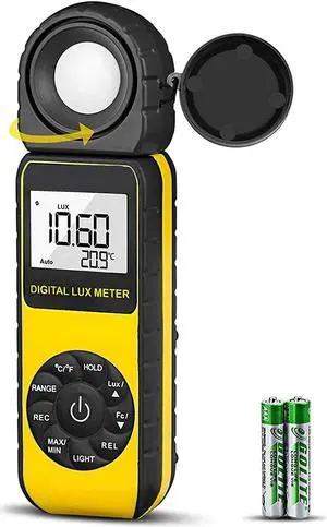 Light Meter 881D Digital Illuminance Meter Ambient Temperature Measurer with Range up to 400,000 Lux Luxmeter,Rotatable Head for 270 Degrees,Display 3999 Data Hold,Back Light,Max/Min Hold,Data storag