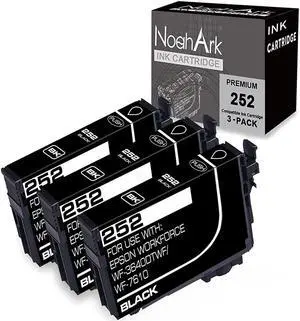 3 Packs T252 Ink Cartridge Replacement For Epson 252 For Workforce Wf-3630 Wf-3640 Wf-7610 Wf-7620 Wf-7110 Wf-3620 Wf-7210 Wf-7710 Wf-7720 Printer (3 Pack Black)