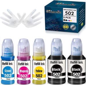 502 Compatible Refill Ink Bottles Replacement For T502 Ink Ecotank Et-2760 St-15000 Et-3760 Et-2750 Et-2700 St-2000 Et-4750 Et-3750 St-3000 (2 Black, Cyan, Mage..