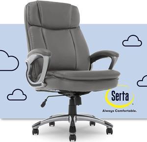 New Serta Big & Tall Executive Office Chair High Back All Day Comfort Ergonomic Lumbar Support, Bonded Leather, Opportunity Gray