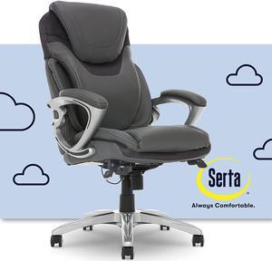 New Serta Air Health And Wellness Executive Office Chair High Back Ergonomic For Lumbar Support Task Swivel, Bonded Leather, Light Gray