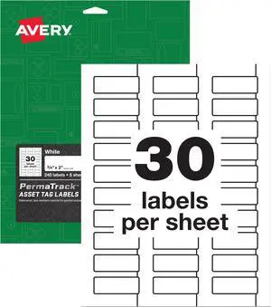 Avery PermaTrack Durable White Asset Tag Labels, 3/4" x 2", 240 Asset Tags (61526)
