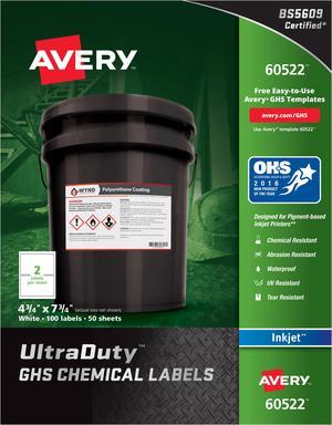 Avery GHS Chemical Label,  Color White,  PK 100 White  Synthetic Film 7278260522