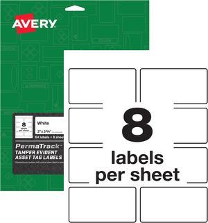 Avery PermaTrack Tamper-Evident Asset Tag Labels, 3-3/4" x 2", 64 Asset Tags (60538)