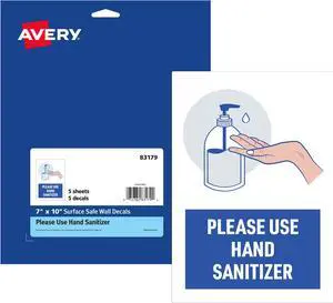 Avery "Please Use Hand Sanitizer" Decals, 7" x 10" (83179)