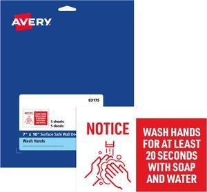 Avery "Wash Hands for at Least 20 Seconds" Decals, 7" x 10" (83175)