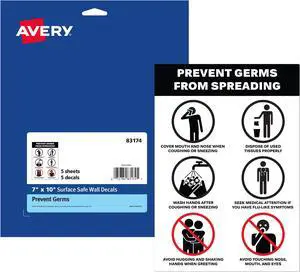 Avery "Prevent Germs from Spreading" Decals, 7" x 10" (83174)
