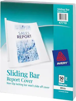 Avery Sliding Bar Report Covers 20 Sheet Cap. 50/BX CL/White Bar 47710