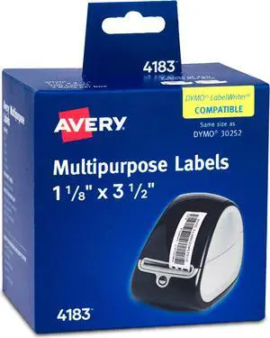 Avery Thermal Roll Labels, 1-1/8" x 3-1/2", 700 Labels, 2 Rolls (4183)