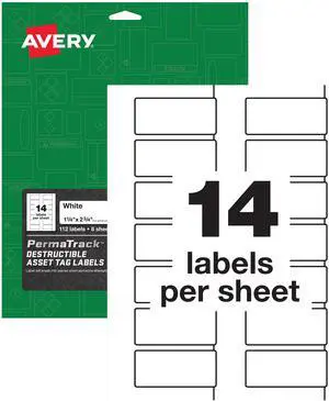 Avery PermaTrack Destructible Asset Tag Labels, 1-1/4" x 2-3/4", 112 Asset Tags (60537)