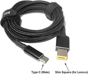 100W USB-C Type C to Lenovo Laptops Slim Square Connector Plug Converter Cable DC Tip Jack for Lenovo IdeaPad Yoga 11S  Yoga 13 ThinkPad Helix, X1 Carbon