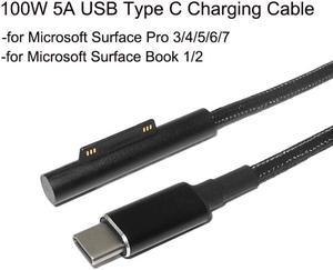 100W USB Type C 5A PD Power Supply Charger Adapter Charging Cable for Microsoft Surface Pro 7/6/5/4/3/GO/BOOK Laptop 1/2