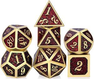 Metal DND Dice Set Speckled Zinc Alloy Polyhedral Dice with Free Metal Tin for Dungeons and Dragons DampD Roleplaying Table Games Gold Number with Red