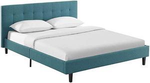 Linnea Upholstered Teal Queen Platform Bed with Wood Slat Support