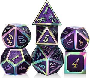 Purple Metal Dice Set DampD  7 Die Enamel Polyhedral DND Dice Set with Metal Tin for Dungeons and Dragons and Role Playing Game