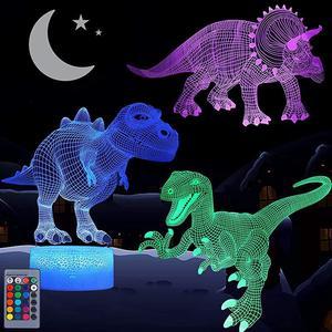 3D Dinosaur Night Light for Kids 3D Illusion Lamp 16 Colors Changing Bedside Lamp with Smart Touch amp Remote Control Best Dinosaur Gifts for Boys Girls 3 Patterns