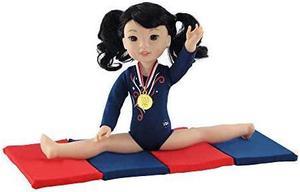 14 Inch Doll Clothes Clothing | USA Inspired 3 Piece Athletic Gymnastics Leotard with Thick Tumbling Mat and Gold Medal l Fits American Girl Wellie Wishers and Glitter Girls Dolls