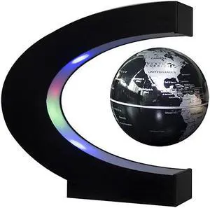 Floating Globe with LED Lights C Shape Magnetic Levitation Floating Globe World Map for Desk Decoration BlackSilver