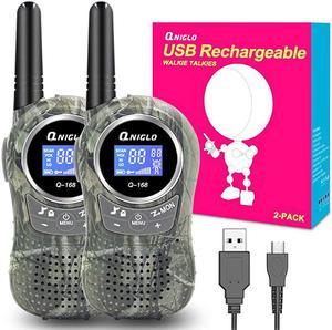  Qniglo Walkie Talkies for Kids Rechargeable 2 Pack,Christmas  Birthday Gifts Toys for Age 3-12 Boys Girls, Long Range Kids Walky Talky  with FM Radios for Family Kids Adventure Camping Hiking Spy