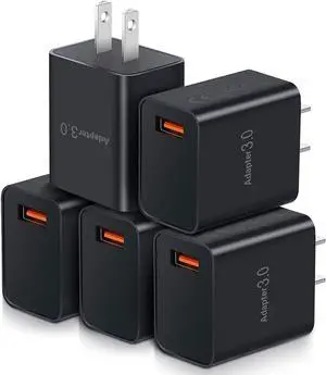 USB Charger Block 5pack, OKRAY 18W Fast Charging 3.0 Quick Charge USB Wall Plug Type A Box Travel Power Adapter for Wireless Charger, Samsung Galaxy S25 S24 A16 A15, iPad, iPhone 16 15 14 13 12 11 XR