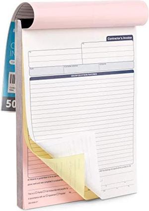 Contractors Invoice Book, 3 Part Carbonless Forms With White, Yellow, And Pink Copies, Work Order Receipt Book With Blank Invoice Sheets, 8-3/8 X 11-5/8 Inch, 50 Pack