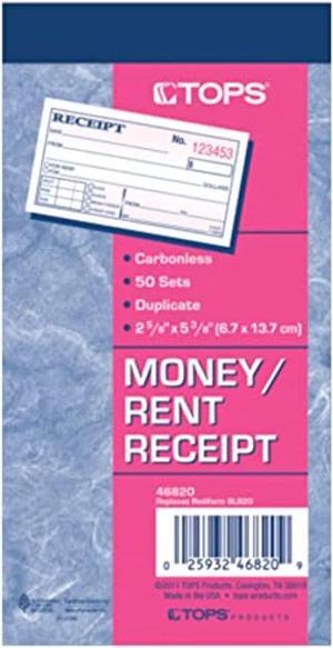 Money Receipt Book, 2-Part, Carbonless, 2 5/8 X 5 3/8 Inches, 50 Sheets, White And Canary, (46820)