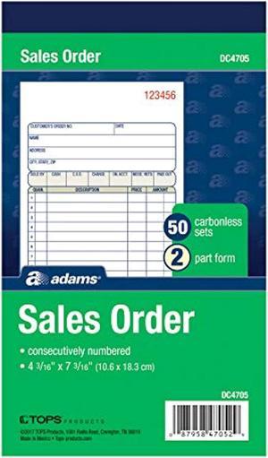 Sales Order Books, 2-Part, Carbonless, White/Canary, 4-3/16" X 7-3/16", Bound Wraparound Cover, 50 Sets Per Book, 3 Pack (Dc4705-3)