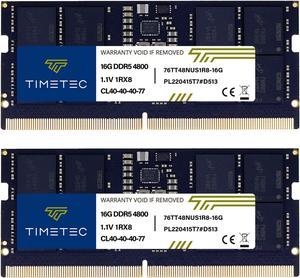 Timetec 32GB KIT(2x16GB) DDR5 4800MHz PC5-38400 Unbuffered Non-ECC 1.1V CL40 1Rx8 Single Rank 262 Pin SODIMM Laptop Memory RAM Module Upgrade (32GB KIT(2x16GB))