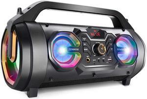 Bluetooth Speaker, 30W Portable Bluetooth Boombox with Subwoofer, FM Radio, RGB Colorful Lights, EQ, Stereo Sound, Booming Bass, 10H Playtime Wireless Party Speaker for Home, Outdoor, Travel, Camping
