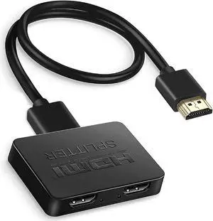 HDMI Splitter 1 in 2 Out [with 4 Feet HDMI Cable] Mirror Only Not for Extend Mode 4K 1x2 HDMI Splitter 1 to 2 for 3D 1080P@60Hz Copy 1 Source to 2 HDMI Displays at The Same Time