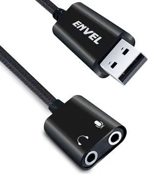 USB to 3.5mm Audio Adapter External Stereo Sound Card with Dual TRS 3-Pole 3.5mm Headphone and Microphone Jack for PS4/PS5/PC/Laptop Built-in Chip Mic-Supported Headphone Adapter (Black Pro)