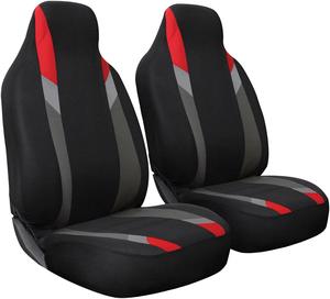 Car Seat Cover - Bucket Front Seat  Flat Cloth - Red, Gray  Black - 2 Pc