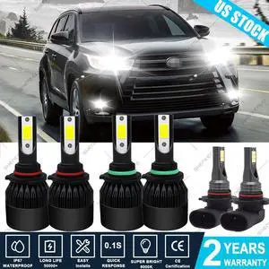 For Toyota Highlander 2004-2007 LED Headlight Hi/Lo Beam + Fog Light White Bulbs