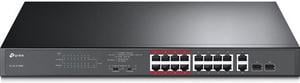 TP-Link 16 Port 10/100Mbps Fast Ethernet PoE Switch | 16 PoE+ Ports @194W, w/ 2 Uplink Gigabit Ports + 2 Combo SFP Slots | Plug & Play | Lifetime Protection | Extend Mode | Priority Mode (TL-SL1218MP)