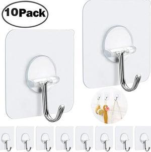 Hooks Heavy Duty Wall Hangers Without Nails 15 pounds (Max) 180 Degree Rotating Seamless Hooks Sticky Hooks for Hanging Bathroom Kitchen Office-10 Packs