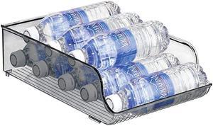 Wide Plastic Kitchen Water Bottle Storage Organizer Tray Rack - Holder and Dispenser for Refrigerators, Freezers, Cabinets, Pantry, Garage - Smoke Gray