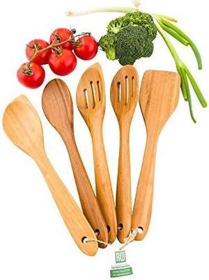 12 Inch Bamboo Utensil Set, 5-Piece Heat Resistant Wooden Utensils For Cooking - Eco Friendly, Non Stick, Natural Bamboo Wood Kitchen Utensils, For Cooking, Stirring, Or Mixing -