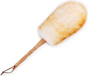 Lambswool Duster with Solid Wooden Handle,Leather Hang Strap,18.9 inch Long,Natural Feather Duster for Cleaning Ceiling Fans,Window Blinds,Computer Screens,Bookshelves etc