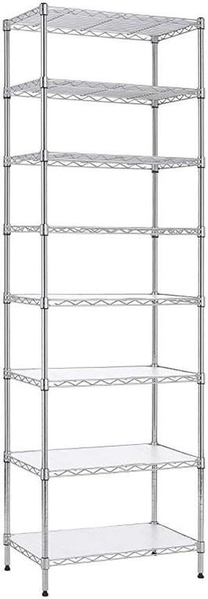8-Tier Wire Shelving Unit Adjustable Steel Wire Rack Shelving 8 Shelves Steel Storage Rack or Two 4-Tier Shelving Units with PE mat, Leveling Feet and Safety Device, NSF Certified, Chrome