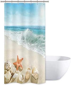 Stall Beach Starfish Shower Curtain 36Wx72H Inch Seashell Coastal Conch Sea Wave Rocks Island Ocean Summer Decor Fabric Polyester Waterproof Fabric 7 Pack Plastic Hooks