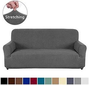 Couch Cover Stretch 1-Piece Oversized Sofa Slipcover Jacquard Spandex Fabric Furniture Protector with Anti-Slip Foams (XL Sofa, Dark Gray)