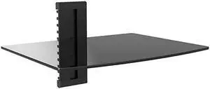CS201B Floating Wall Mounted Shelf with Strengthened Tempered Glasses for DVD Players,Cable Boxes, Games Consoles, TV Accessories, 1 Shelf, Black
