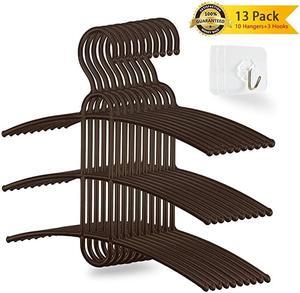 Shirt Hangers Space Saving Plastic 10-Pack, Durable Multi-Functional Non-Slip Clothes Hangers Closet Organizers, for Coats Jackets Pants Dress Scarf, Dorm Room/Apartment Essentials