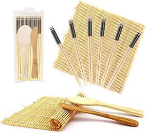 Sushi Making Kit 2x Natural Bamboo Rolling Mats, 1x Rice Paddle, 1x Spreader and 6 Pairs Chopsticks