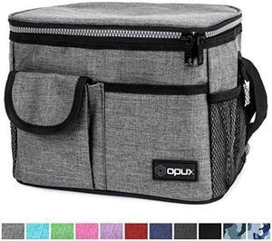 Insulated Lunch Box for Men Women | Leakproof Reusable Lunch Bag Work Office School | Soft Thermal Lunch Cooler Tote Shoulder Strap Adult Kid | 14 Cans Zipper Lunch Pail Kit, Gray