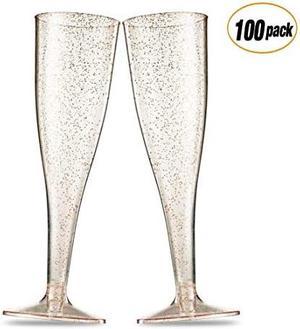 Pack Gold Glitter Plastic Champagne Flutes 5 Oz Clear Plastic Toasting Glasses Disposable Wedding Party Cocktail Cups