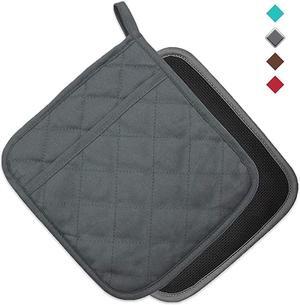 Cotton and Neoprene Oven Pads Pot Holder with Pocket 8"x8.5" Dual-Function Hot Pad Set for Finger Hand Wrist Protection Heat Resistant to 428°F Gray