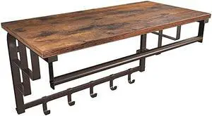 Wall-Mounted Coat Rack, Wall Hook Rack with Hanging Rail, 5 Removable Hooks, Storage Shelf, for Entryway, Bathroom, Living Room, Rustic Brown and Bronze ULCR13AX