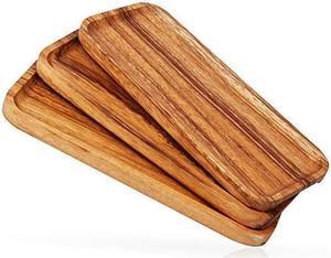 Inch Solid Wood Serving Platters and Trays Set of 3 Highly Durable Dishwasher Safe Rectangular Party Plates Avoid Sliding and Spilling Food with Easy Carry Grooved Handle Design